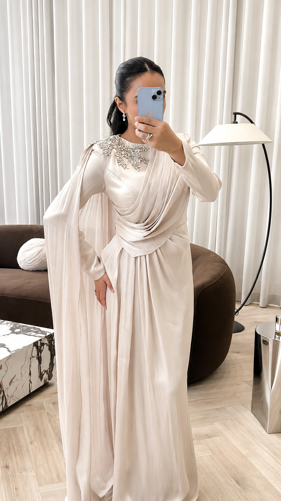 Draped Crystal Gown Pearl Ivory