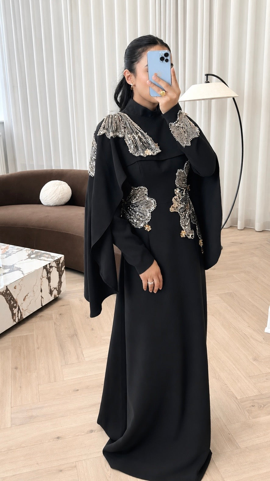 Embellished Cape Gown Black