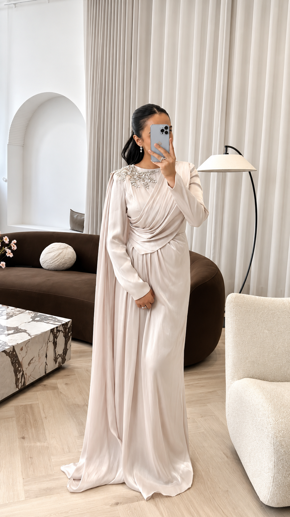 Draped Crystal Gown Pearl Ivory