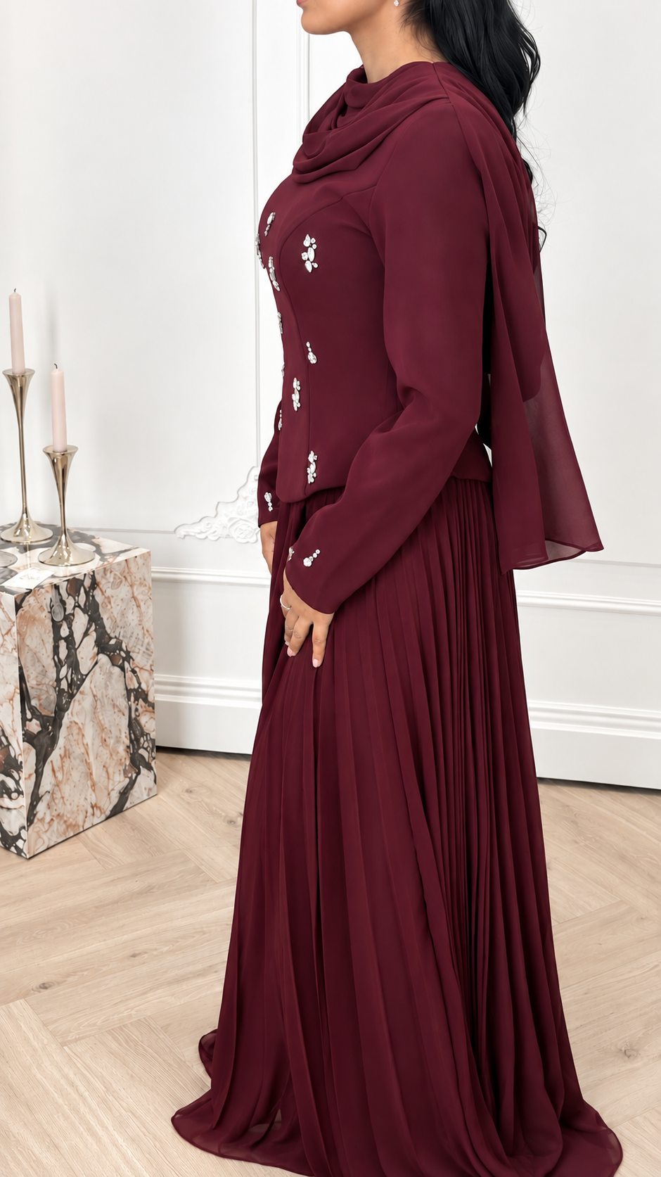 Burgundy Pleated Grace Gown
