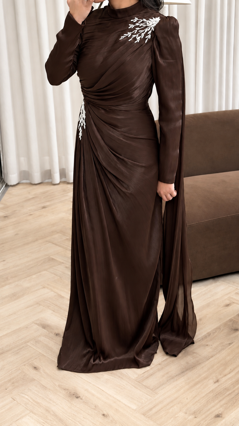 Espresso Crystal Cape Gown