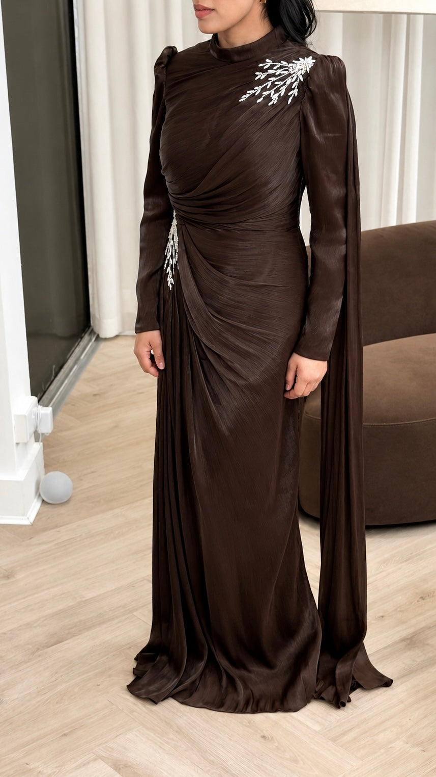 Espresso Crystal Cape Gown