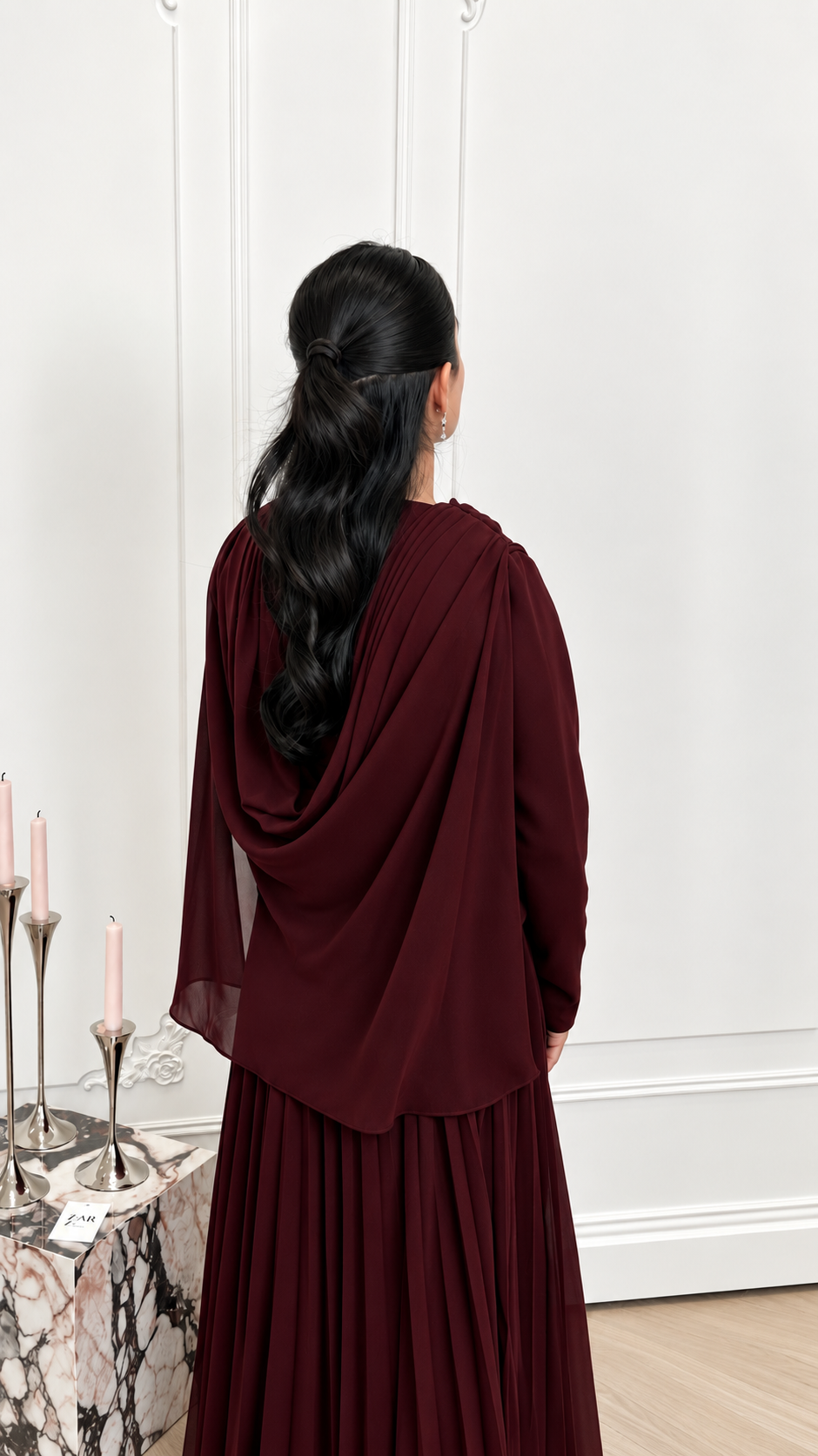 Burgundy Pleated Grace Gown
