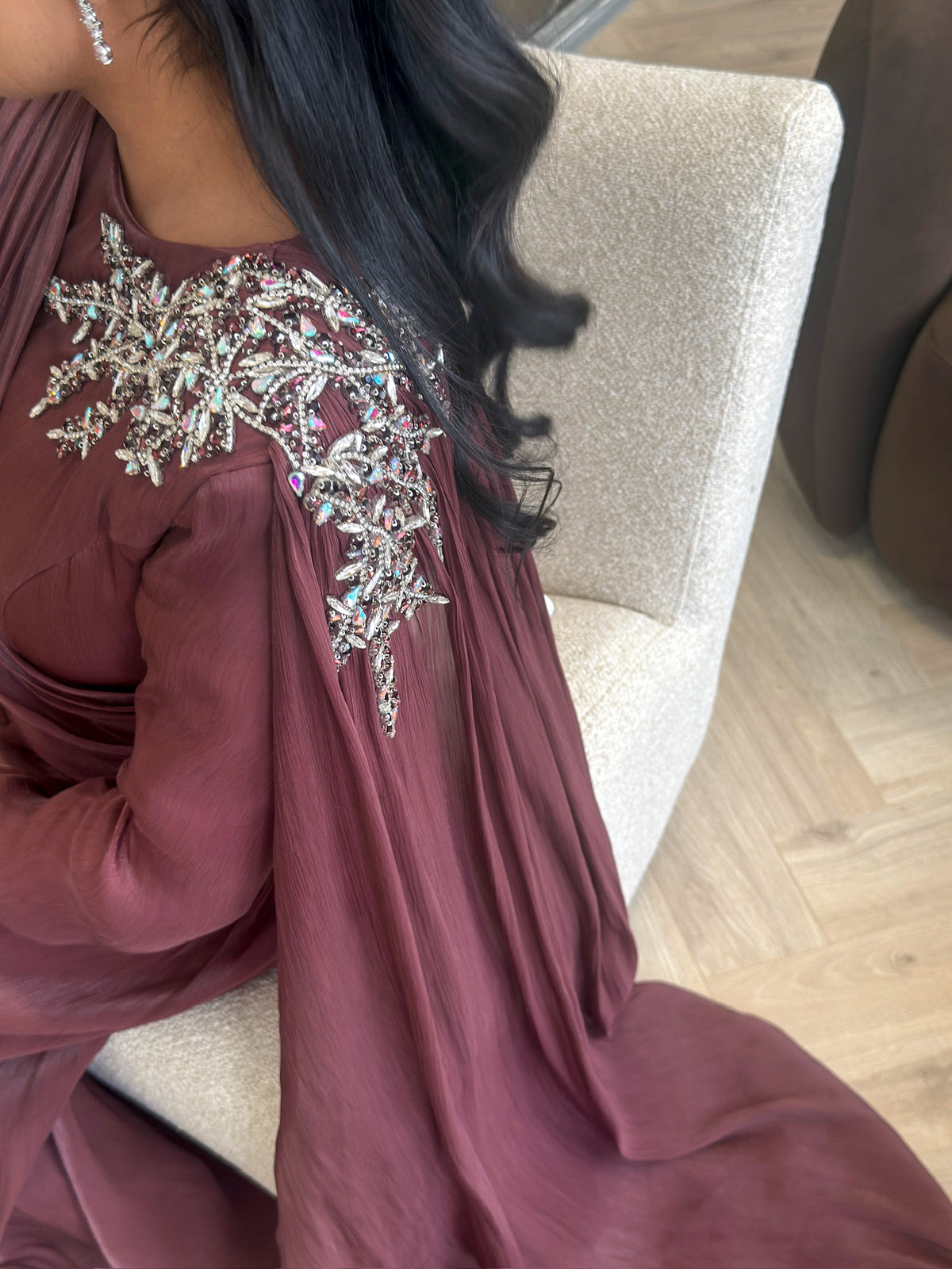 Draped Crystal Gown Rust