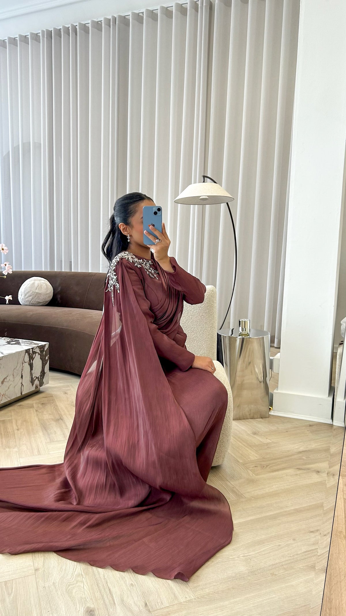 Draped Crystal Gown Rust