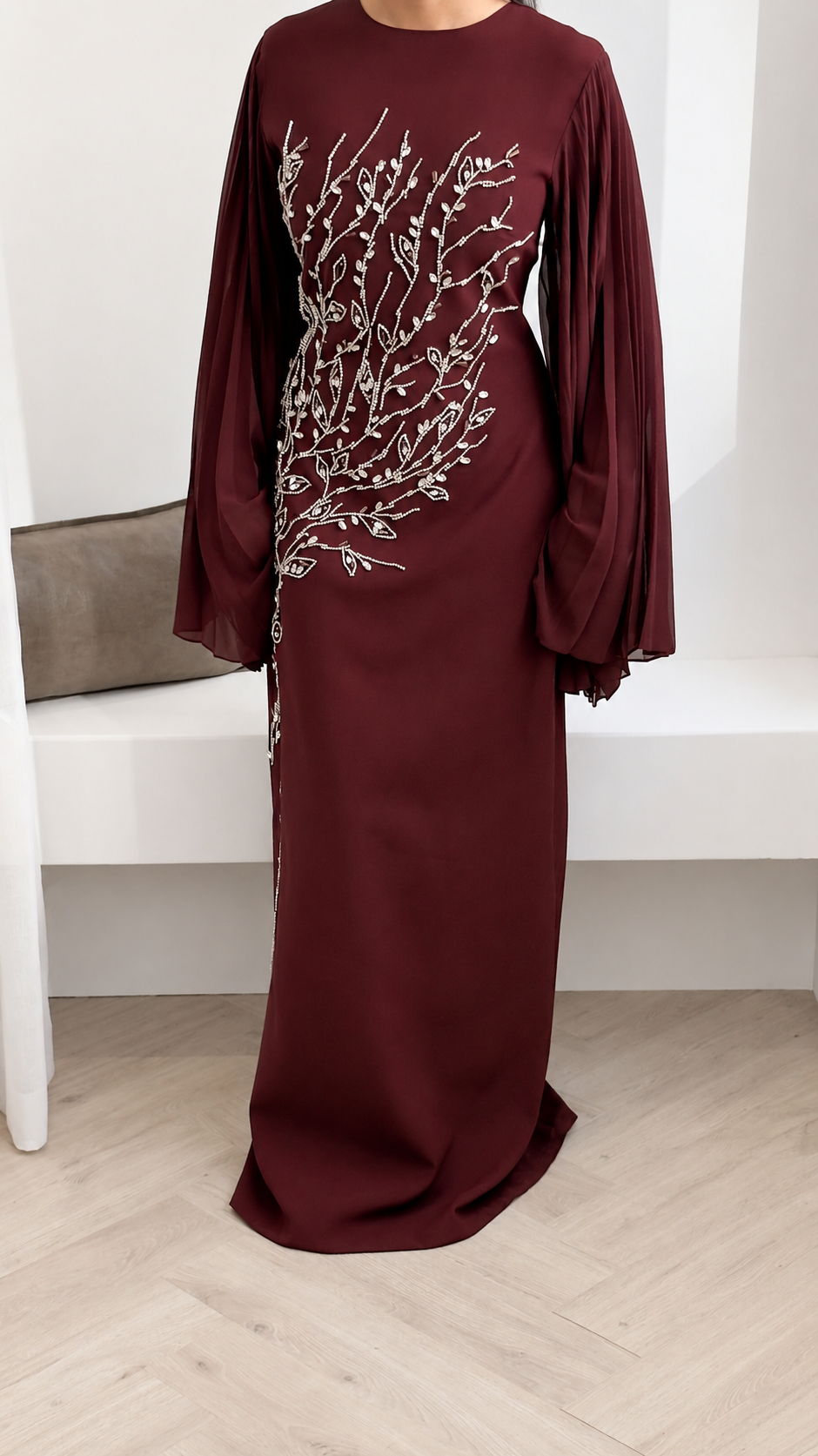 Burgundy Embellished Vine Gown