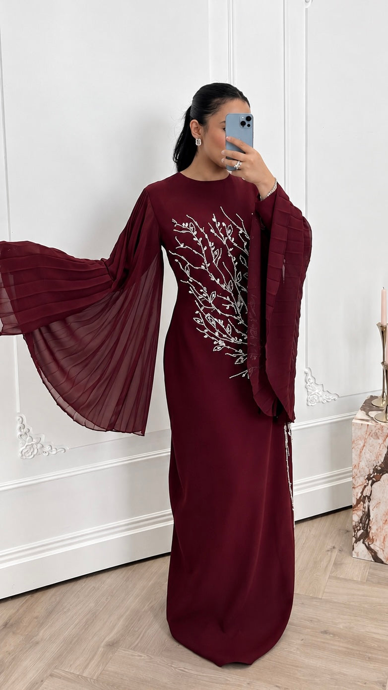 Burgundy Embellished Vine Gown