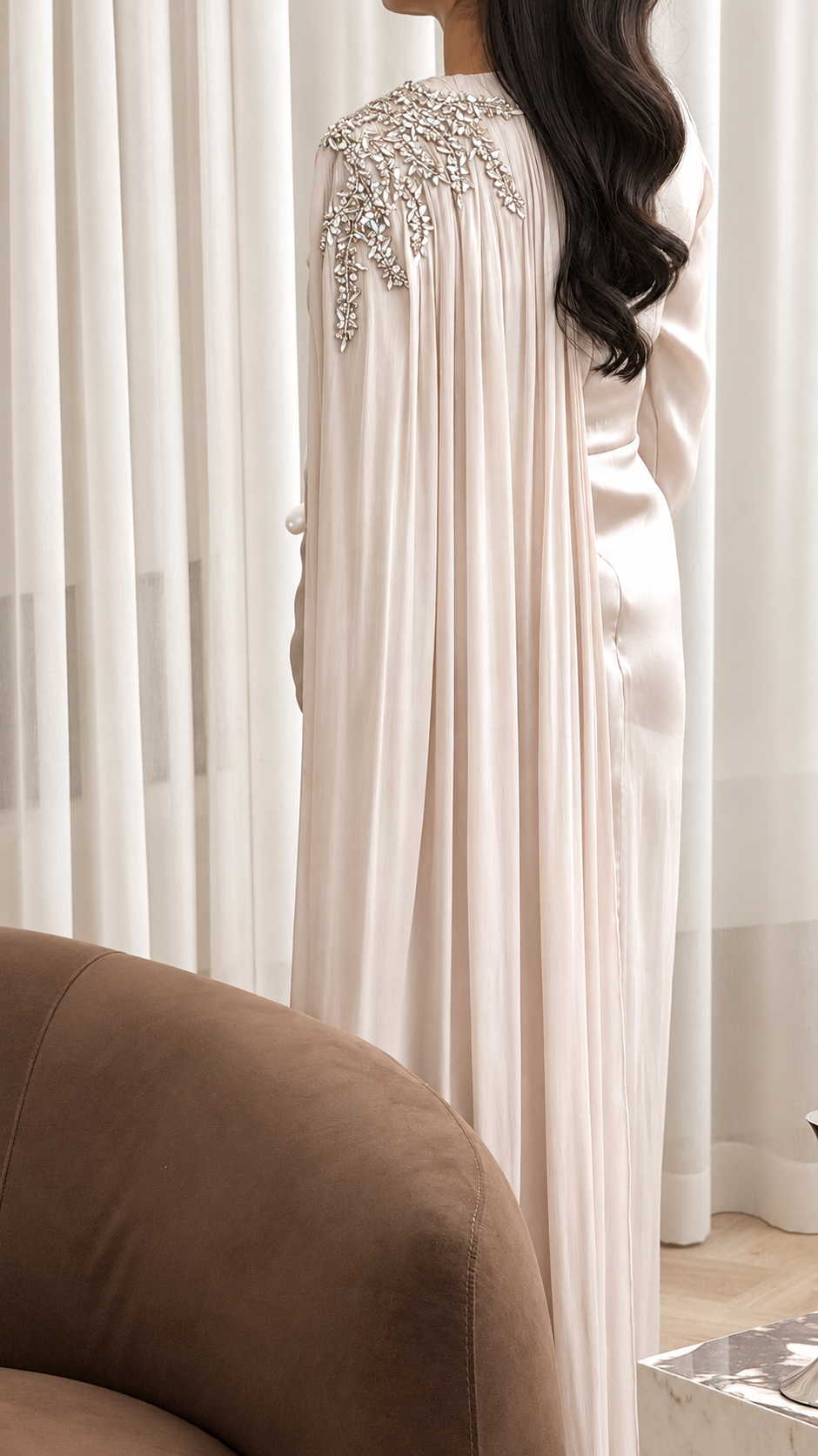 Draped Crystal Gown Pearl Ivory