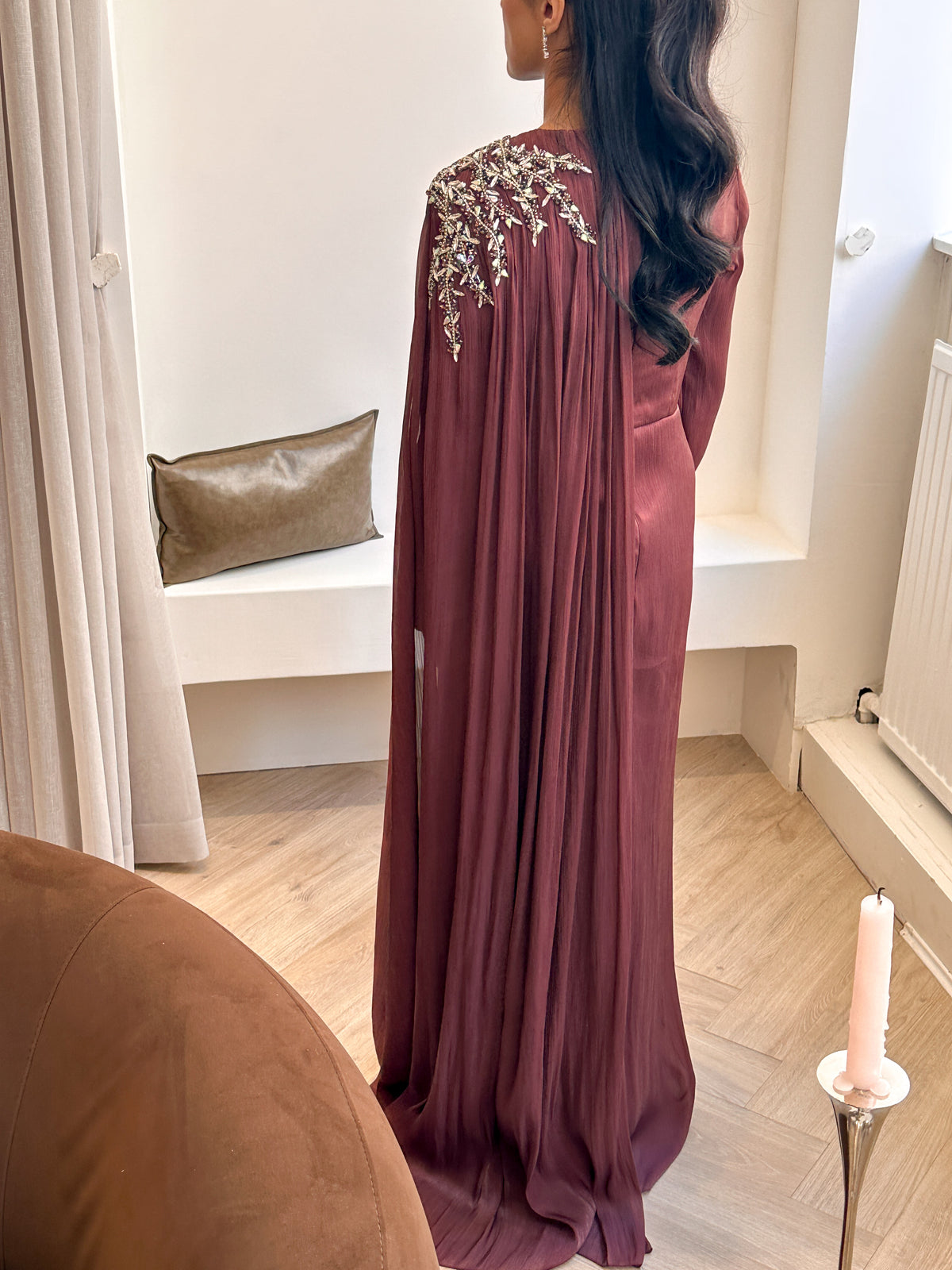 Draped Crystal Gown Rust