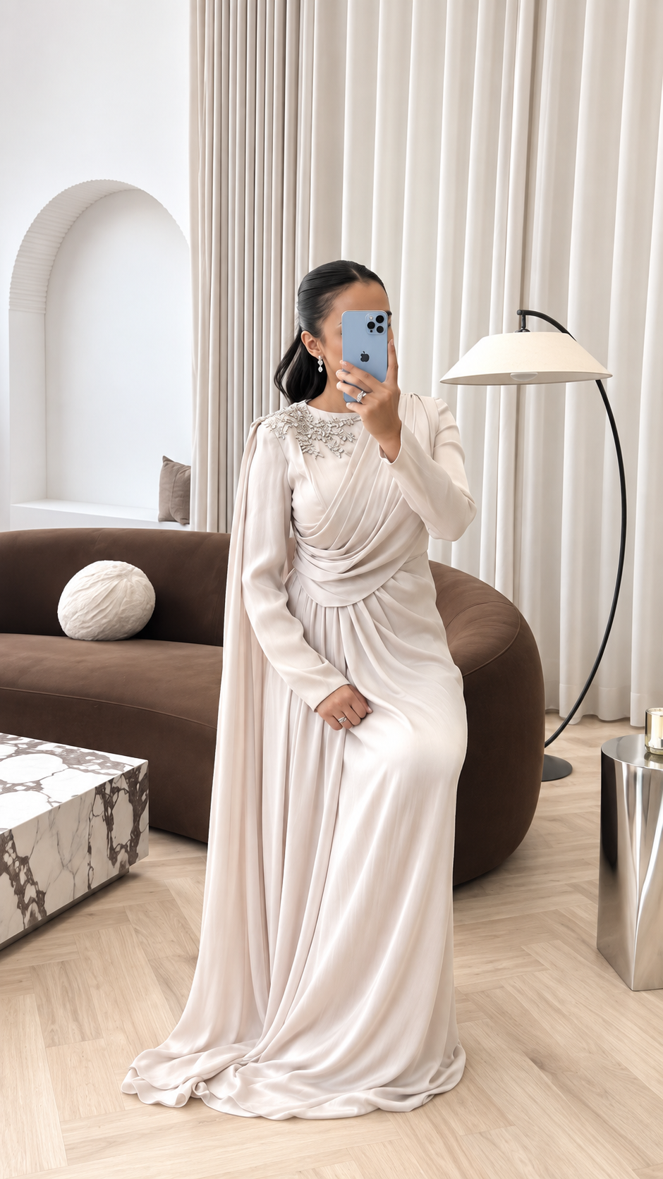 Draped Crystal Gown Pearl Ivory