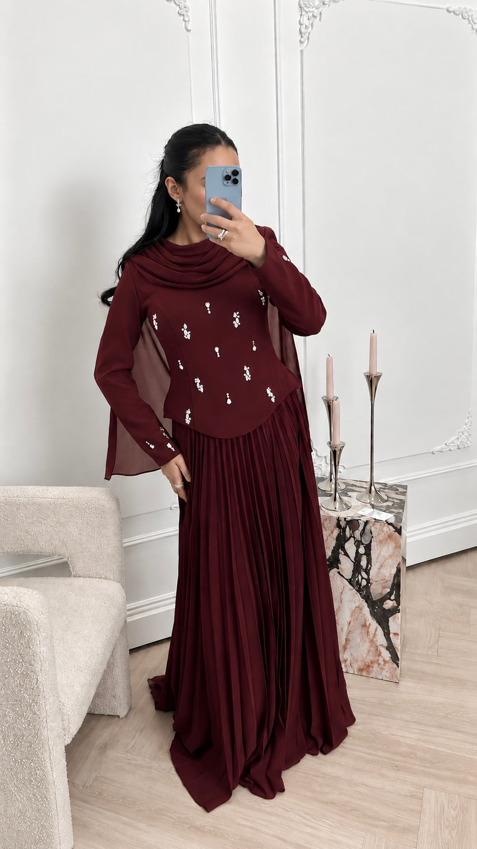 Burgundy Pleated Grace Gown